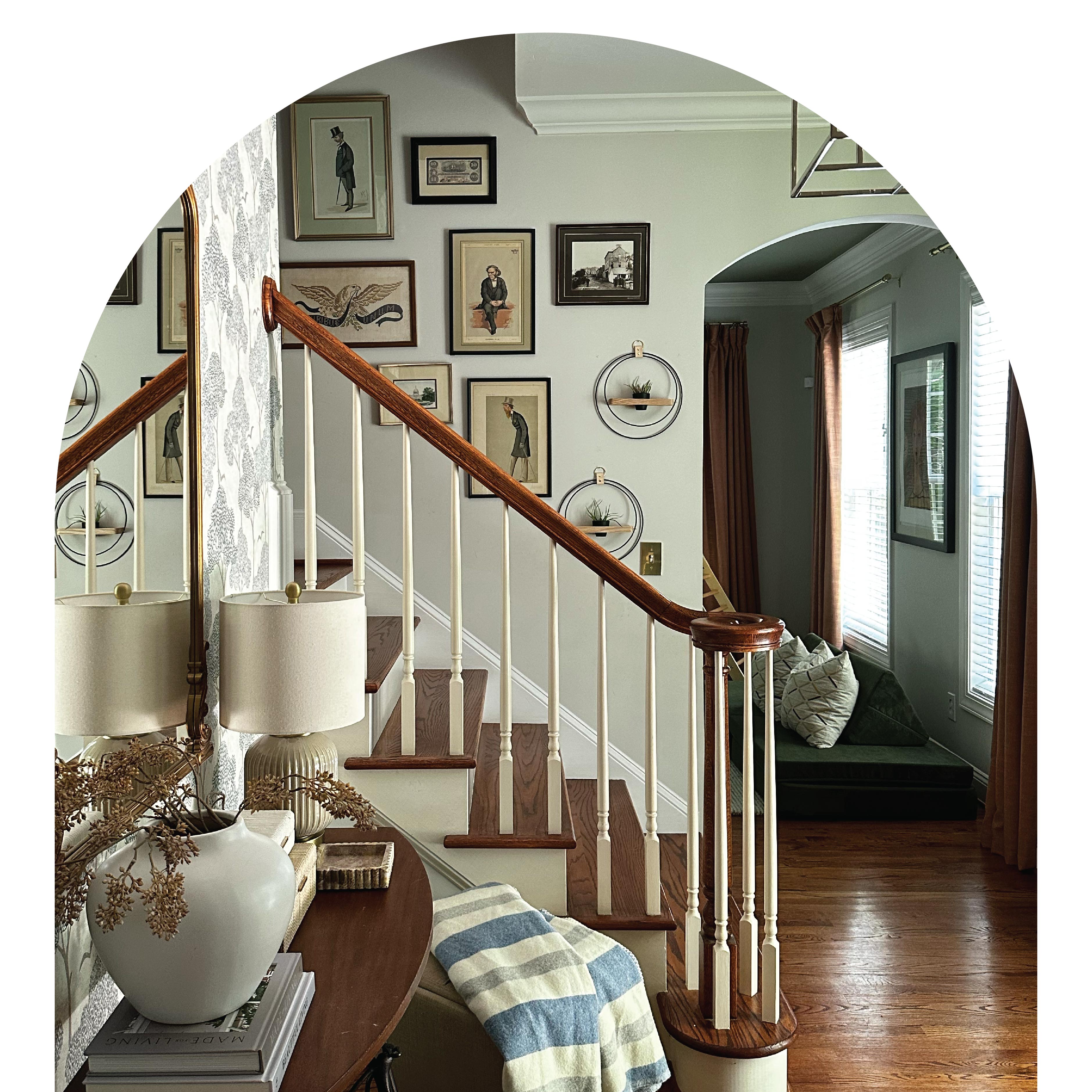 plant-shelf-duo-mixed-metal-in-stairwell-gallery-wall-braidandwood